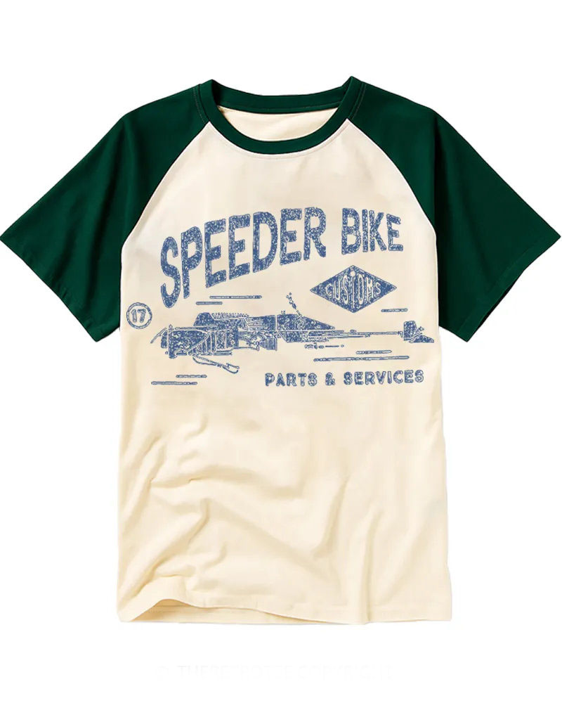 Vintage Galaxy Speeder Bike Workshop Raglan Tee