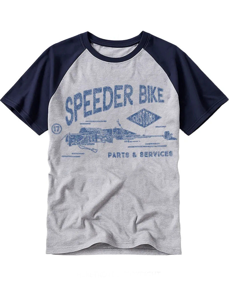 Vintage Galaxy Speeder Bike Workshop Raglan Tee