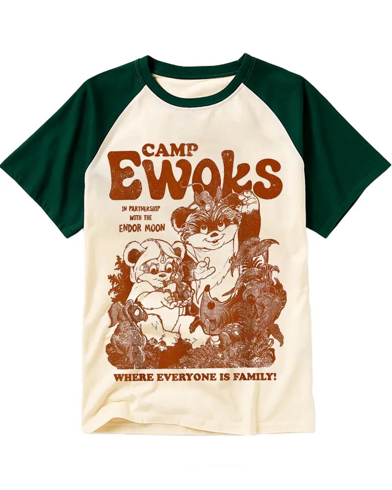 Vintage Cute Forest Creatures Cotton Raglan T-Shirt