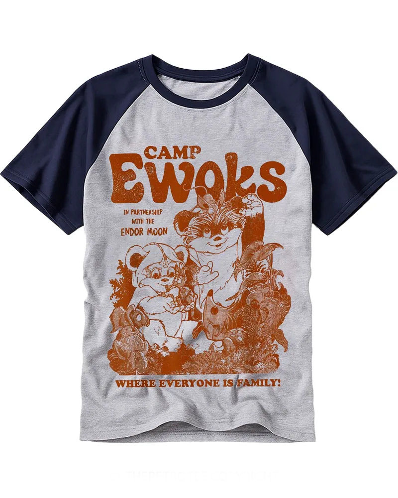Vintage Cute Forest Creatures Cotton Raglan T-Shirt