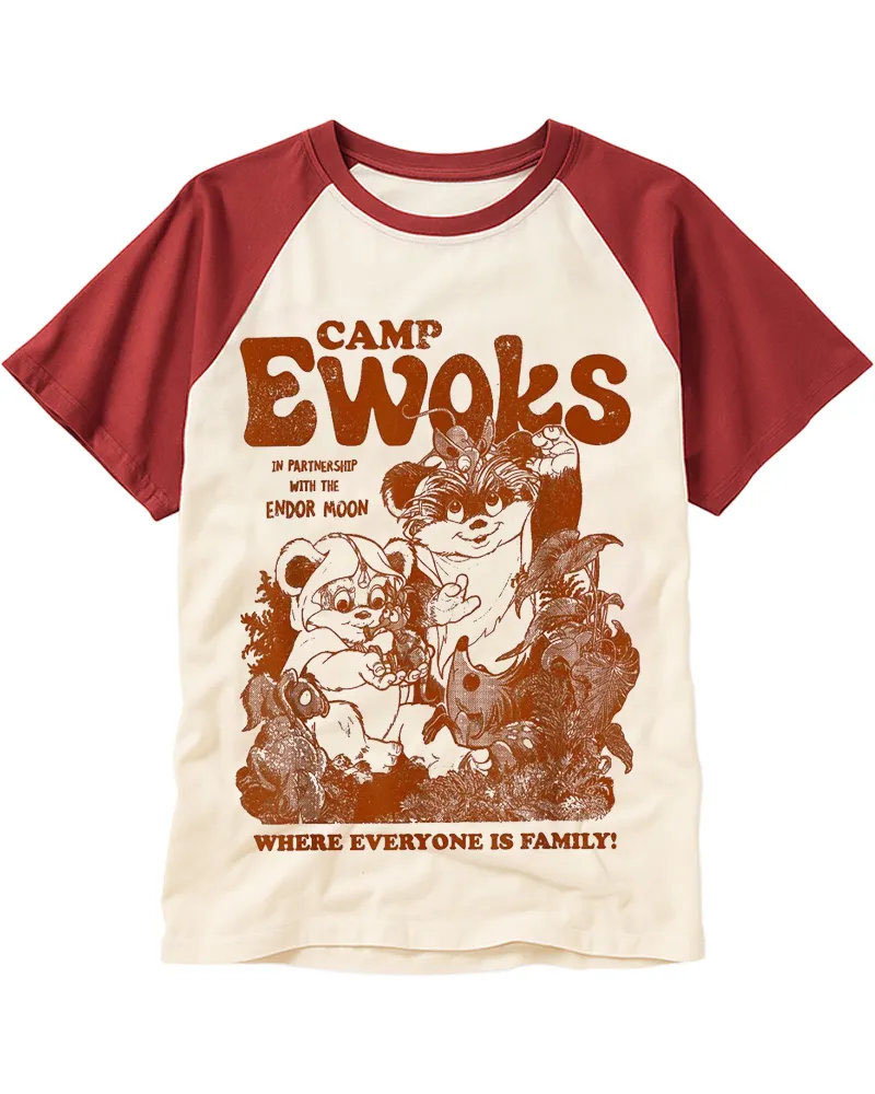 Vintage Cute Forest Creatures Cotton Raglan T-Shirt