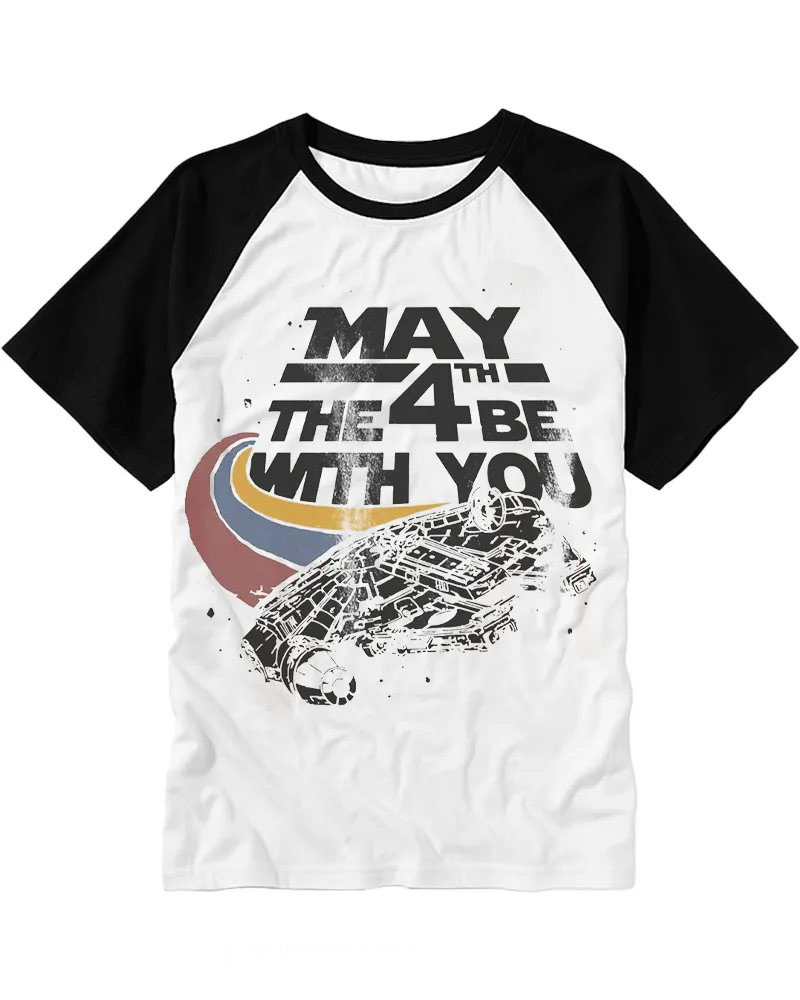 Vintage Sci-Fi Spaceship Graphic Cotton Raglan T-Shirt