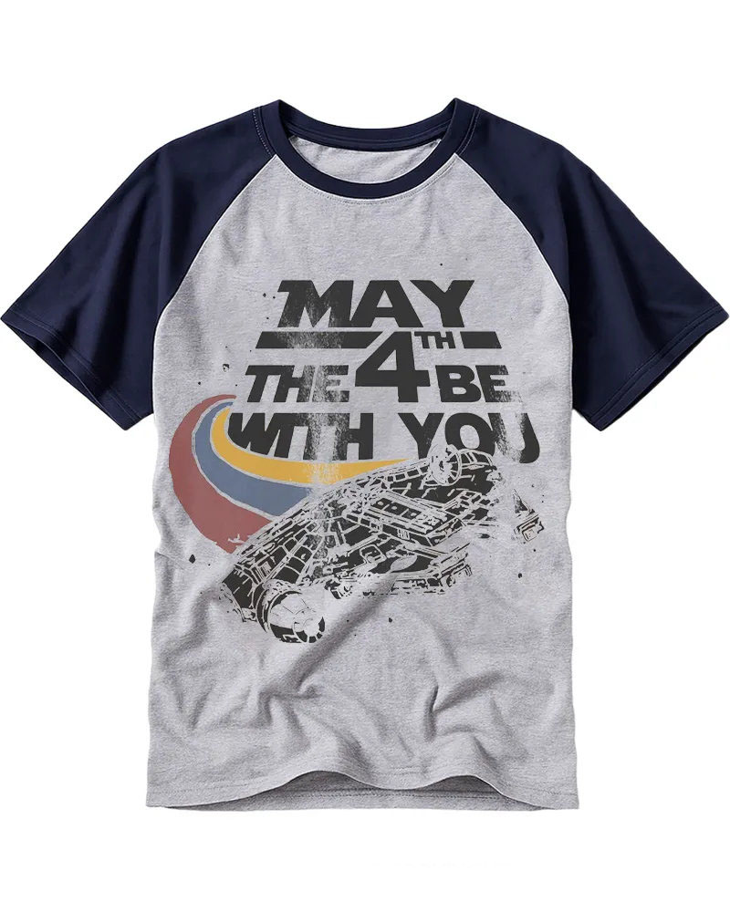 Vintage Sci-Fi Spaceship Graphic Cotton Raglan T-Shirt