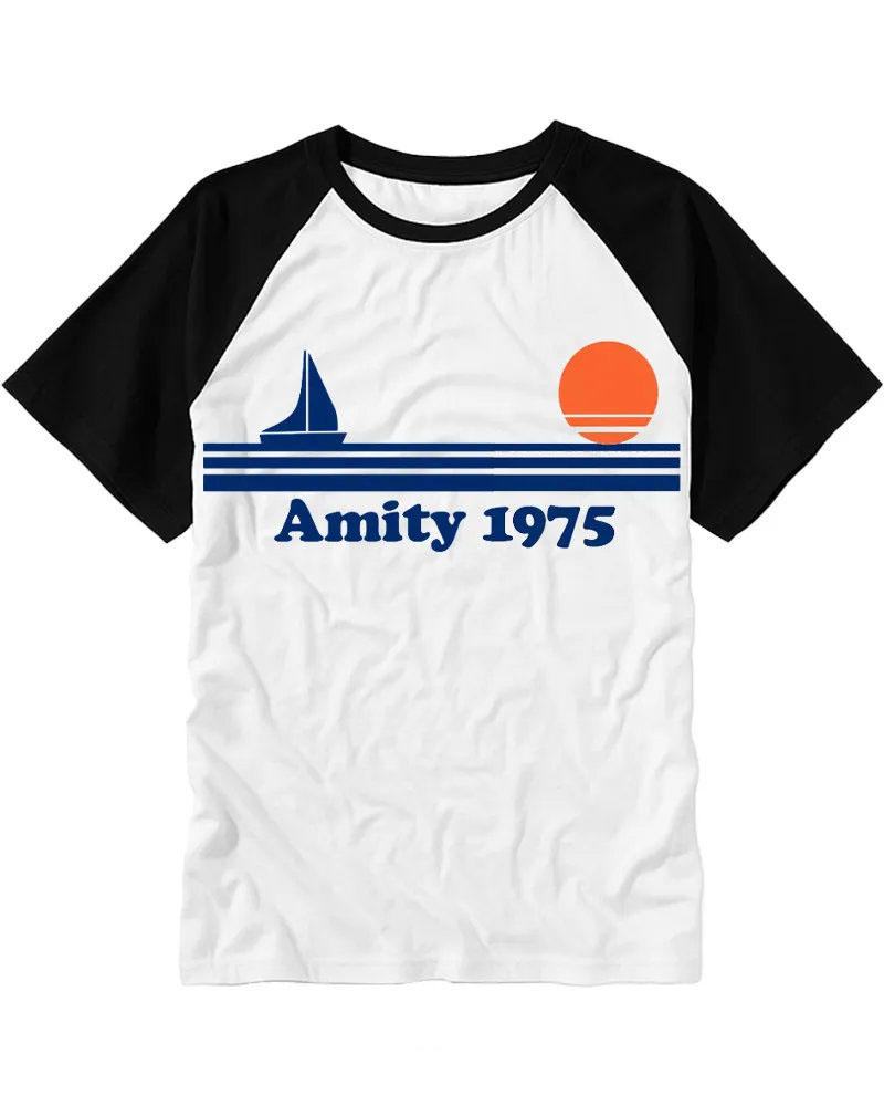 Retro Minimalist Sailboat & Sun Cotton Raglan T-Shirt