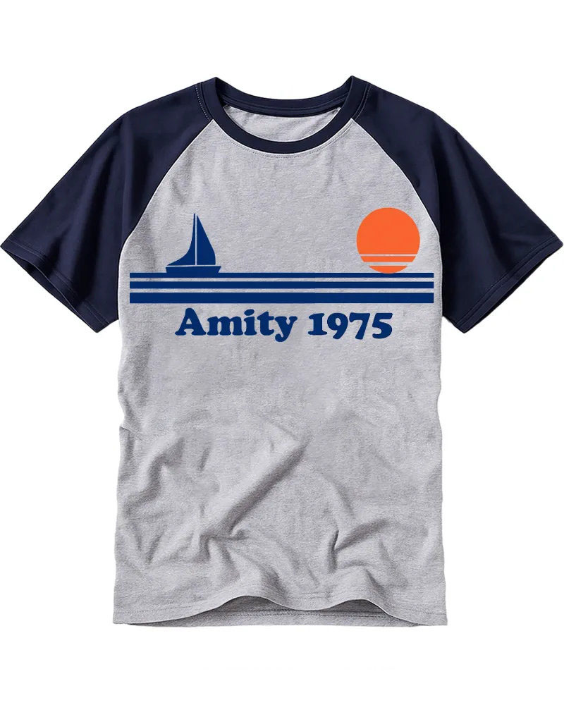 Retro Minimalist Sailboat & Sun Cotton Raglan T-Shirt
