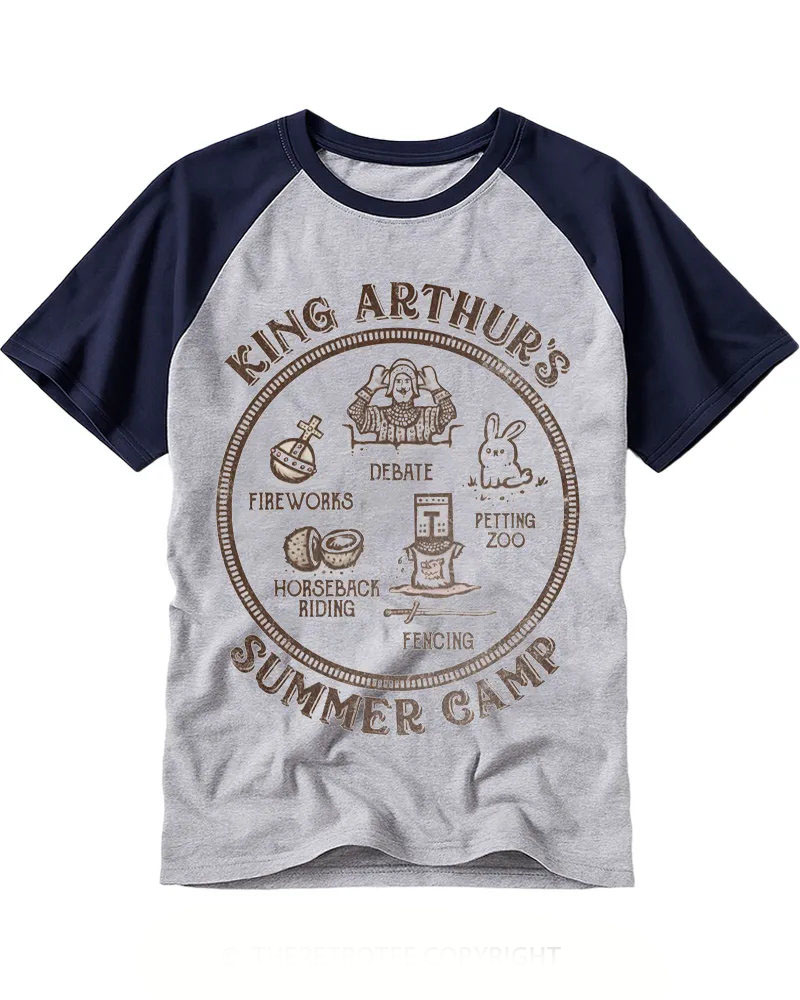 Medieval Knight Summer Camp Print Raglan Tee