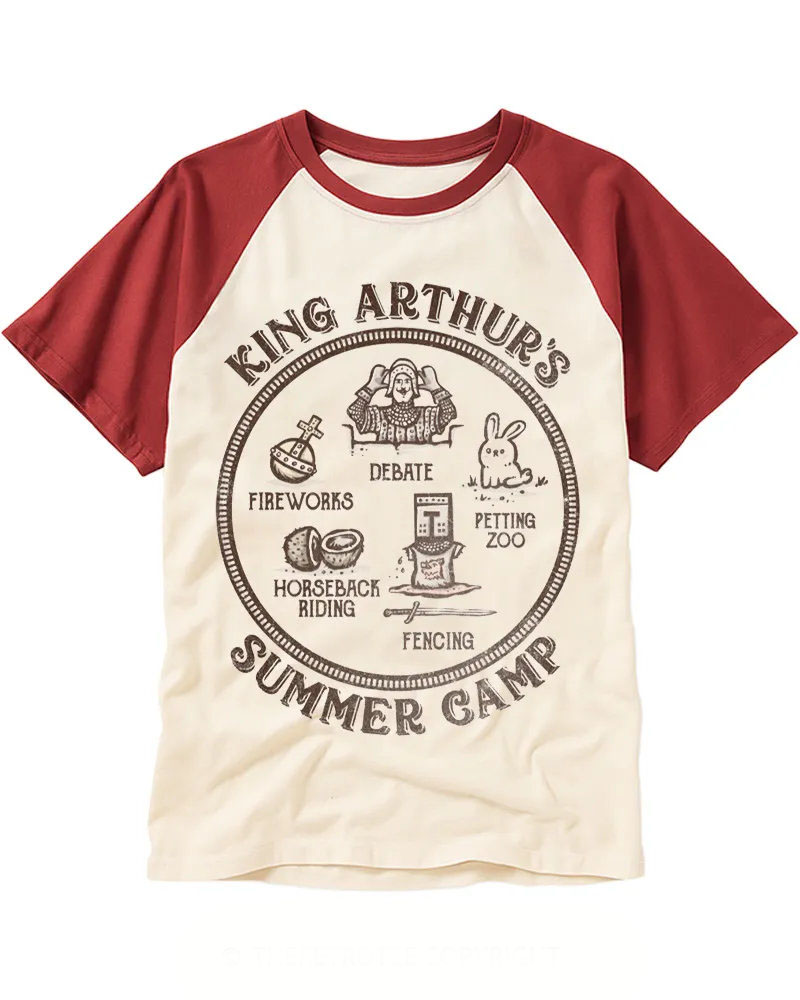 Medieval Knight Summer Camp Print Raglan Tee