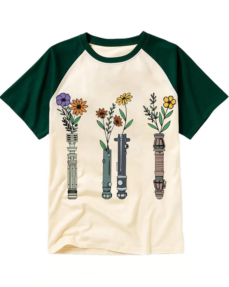 Pastel Floral Star Wars Lightsaber Raglan Tee