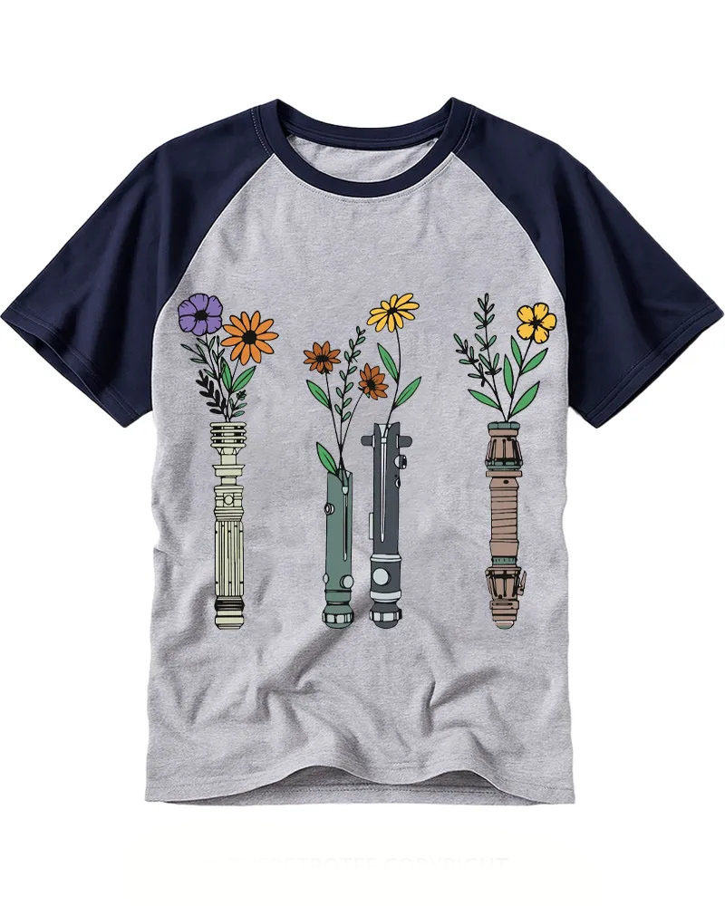Pastel Floral Star Wars Lightsaber Raglan Tee