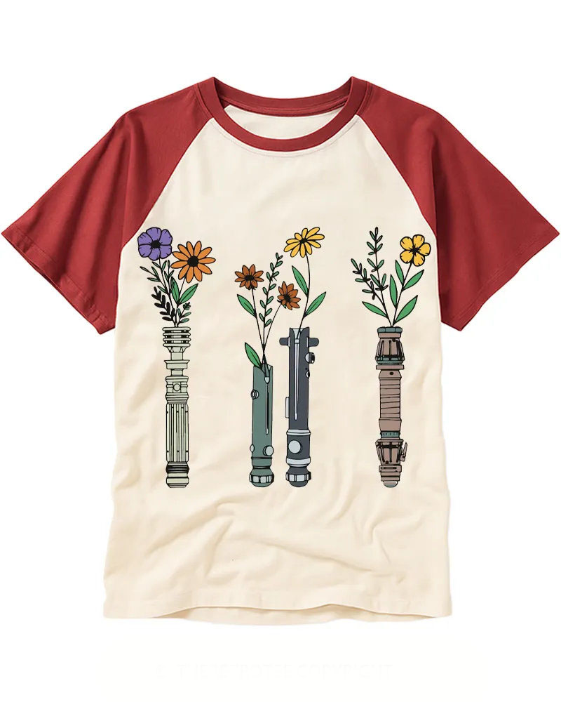 Pastel Floral Star Wars Lightsaber Raglan Tee