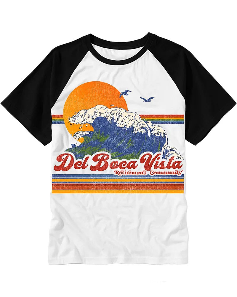 Distressed Retro Ocean Wave Raglan Tee