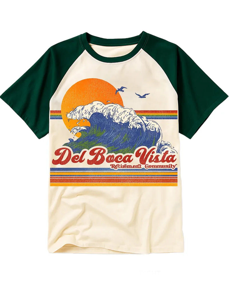 Distressed Retro Ocean Wave Raglan Tee