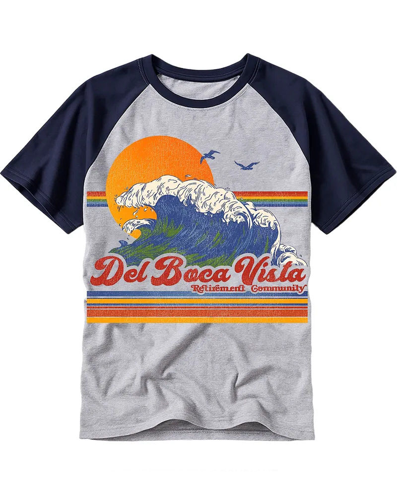 Distressed Retro Ocean Wave Raglan Tee