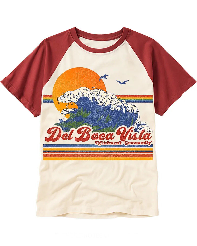 Distressed Retro Ocean Wave Raglan Tee