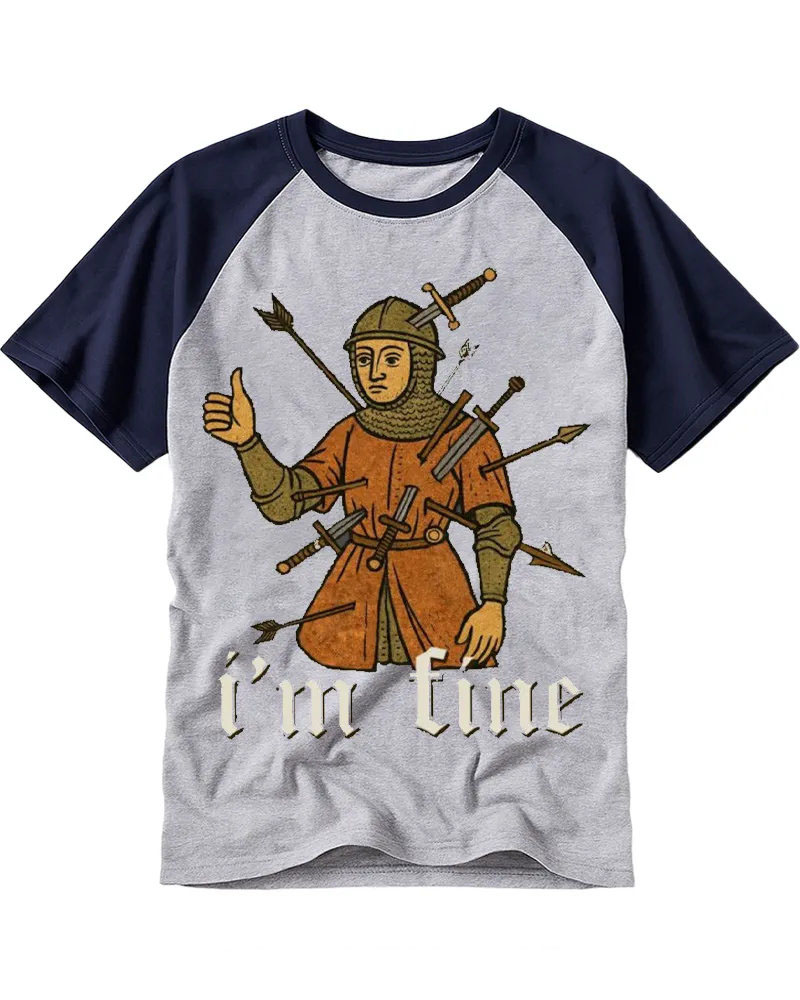 Retro Knight Full of Arrows Funny Cotton Baseball Tee