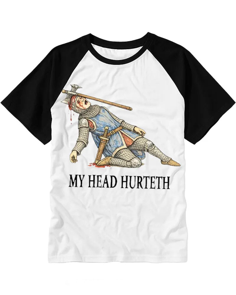 Funny Retro Medieval Knight Illustration Raglan Tee