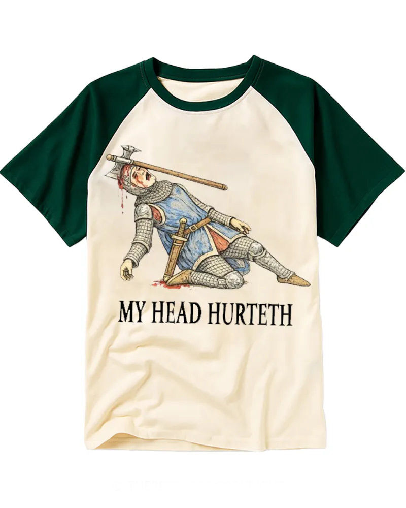 Funny Retro Medieval Knight Illustration Raglan Tee