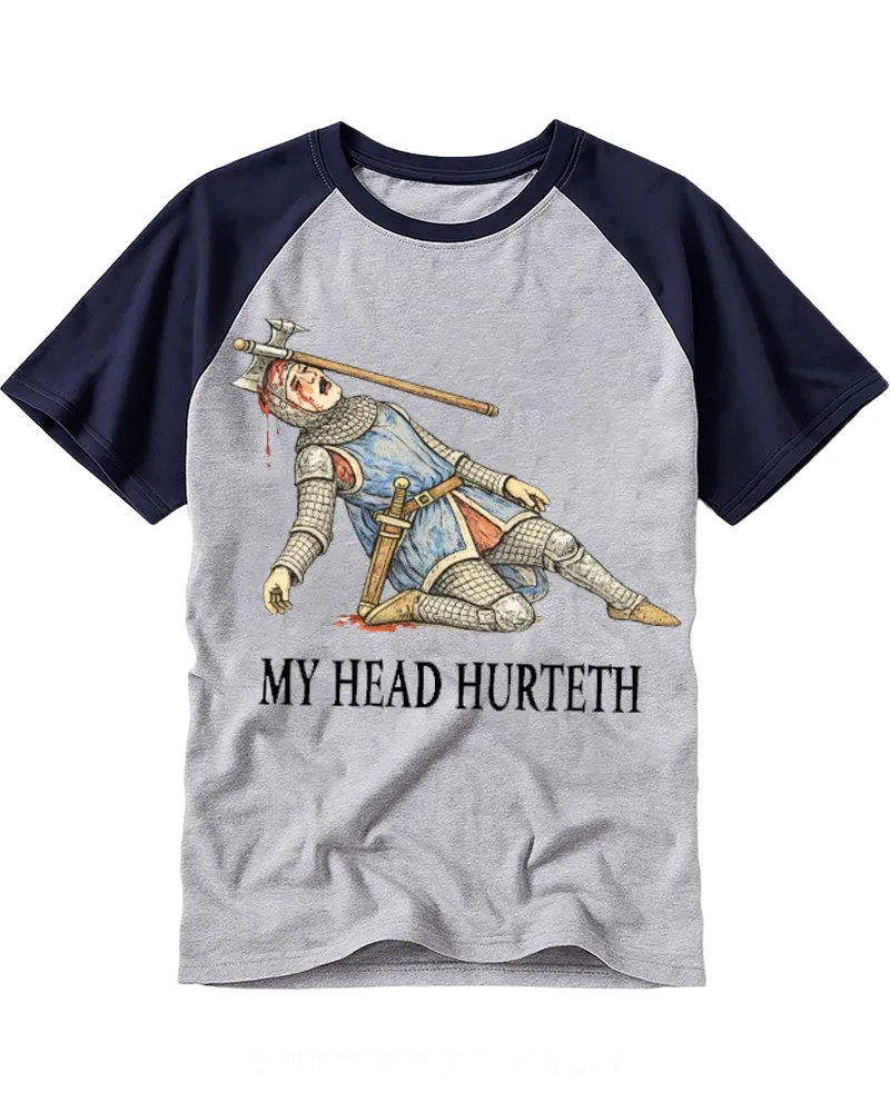 Funny Retro Medieval Knight Illustration Raglan Tee