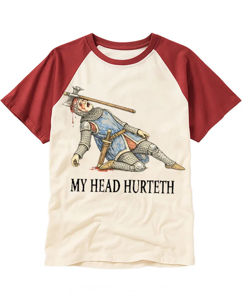 Funny Retro Medieval Knight Illustration Raglan Tee