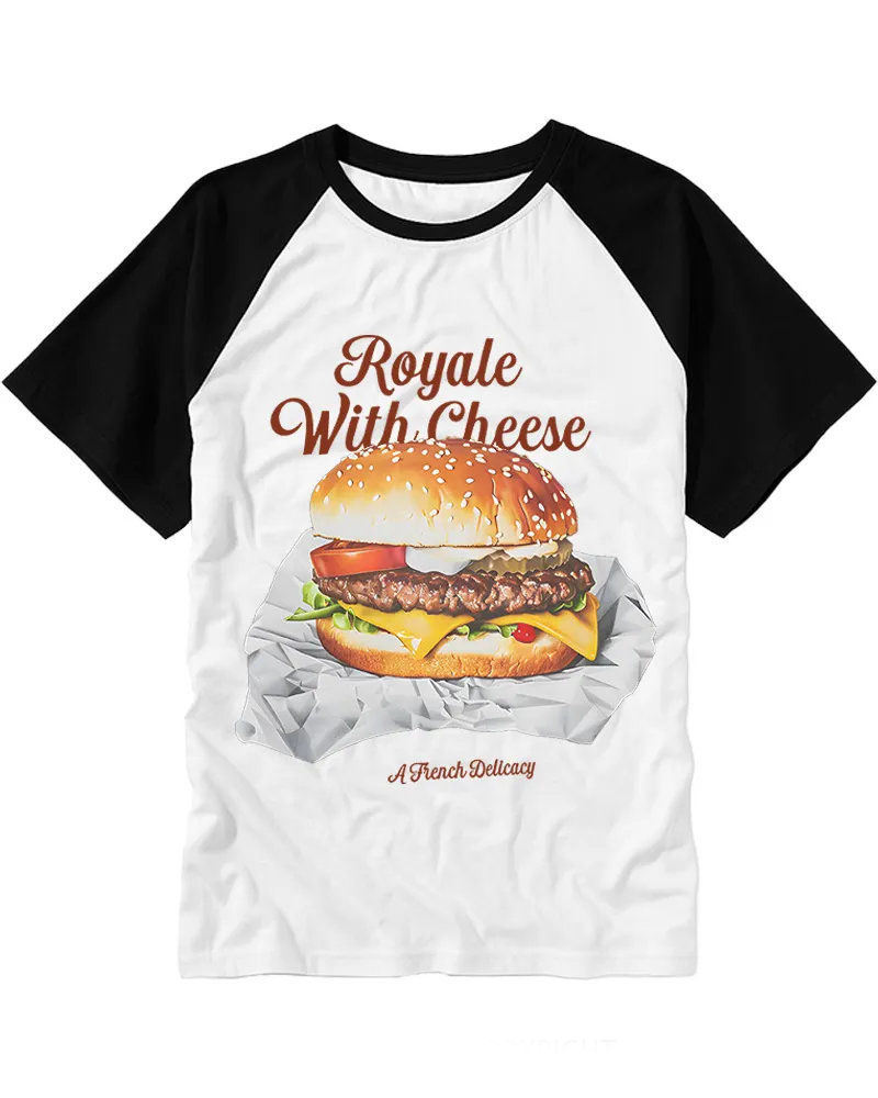 Retro Realistic Cheeseburger Script Raglan Tee