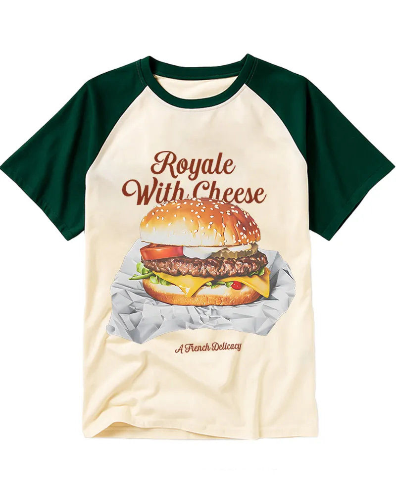 Retro Realistic Cheeseburger Script Raglan Tee