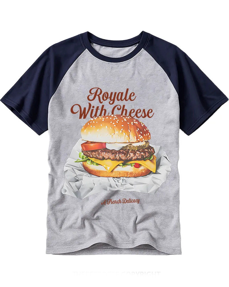 Retro Realistic Cheeseburger Script Raglan Tee