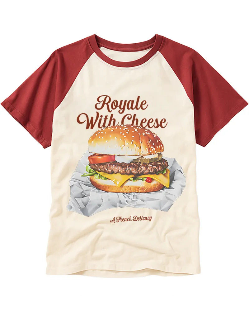 Retro Realistic Cheeseburger Script Raglan Tee