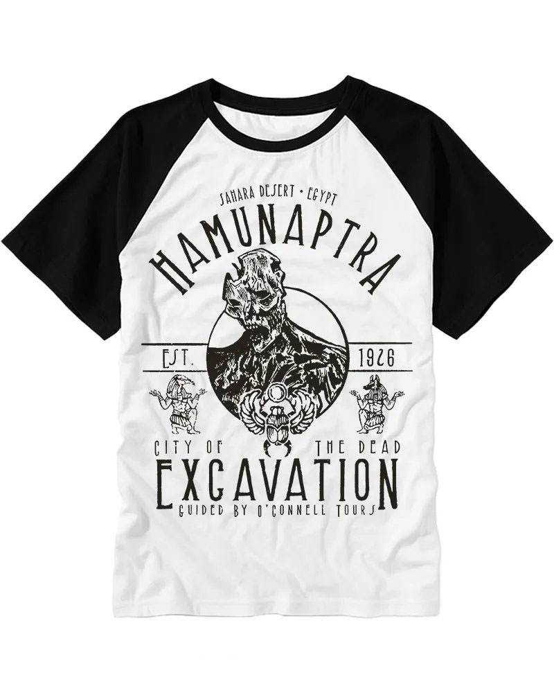 Vintage Black & White Ancient Monster Cotton Baseball T-Shirt