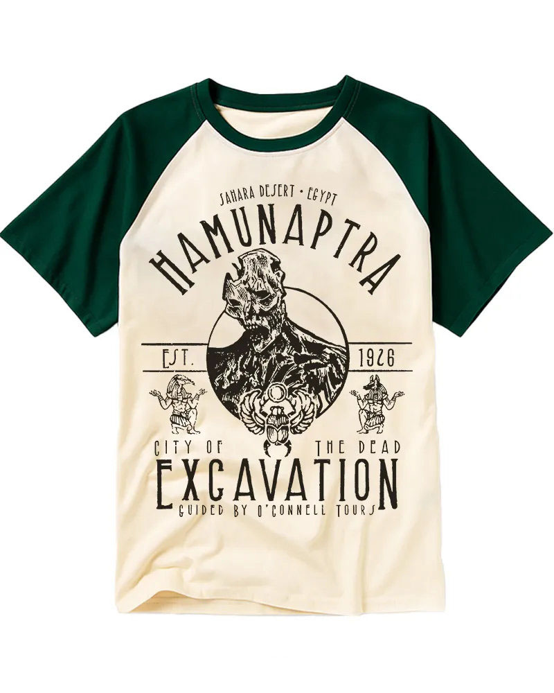 Vintage Black & White Ancient Monster Cotton Baseball T-Shirt