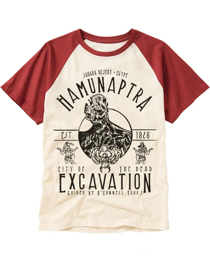 Vintage Black & White Ancient Monster Cotton Baseball T-Shirt