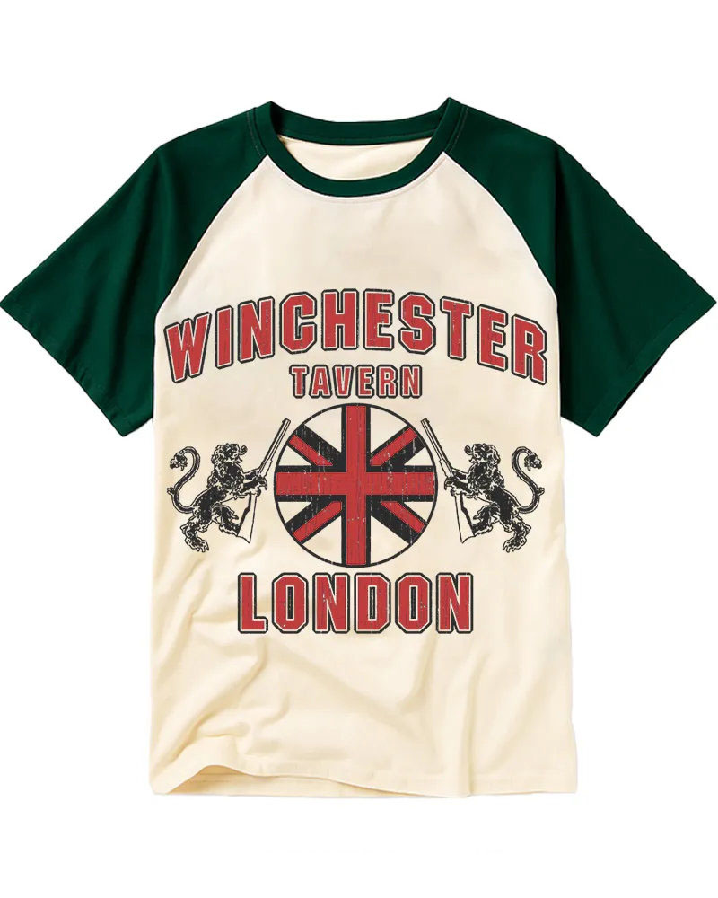 Retro London Tavern Art Raglan Tee