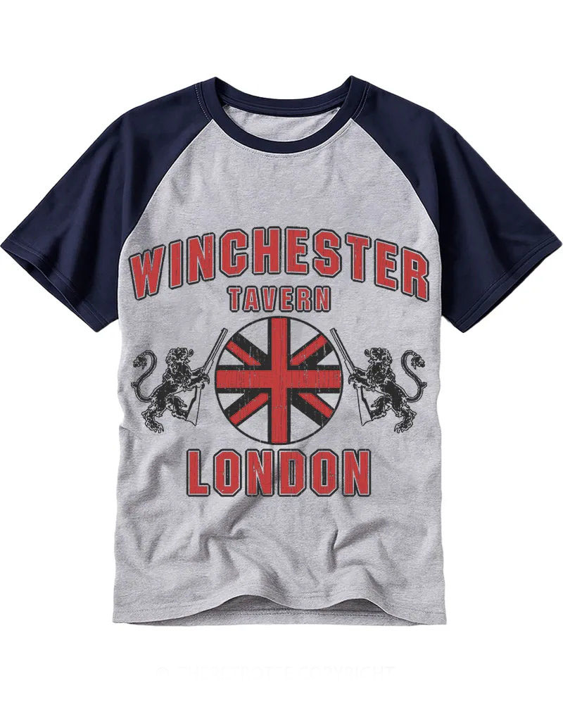 Retro London Tavern Art Raglan Tee