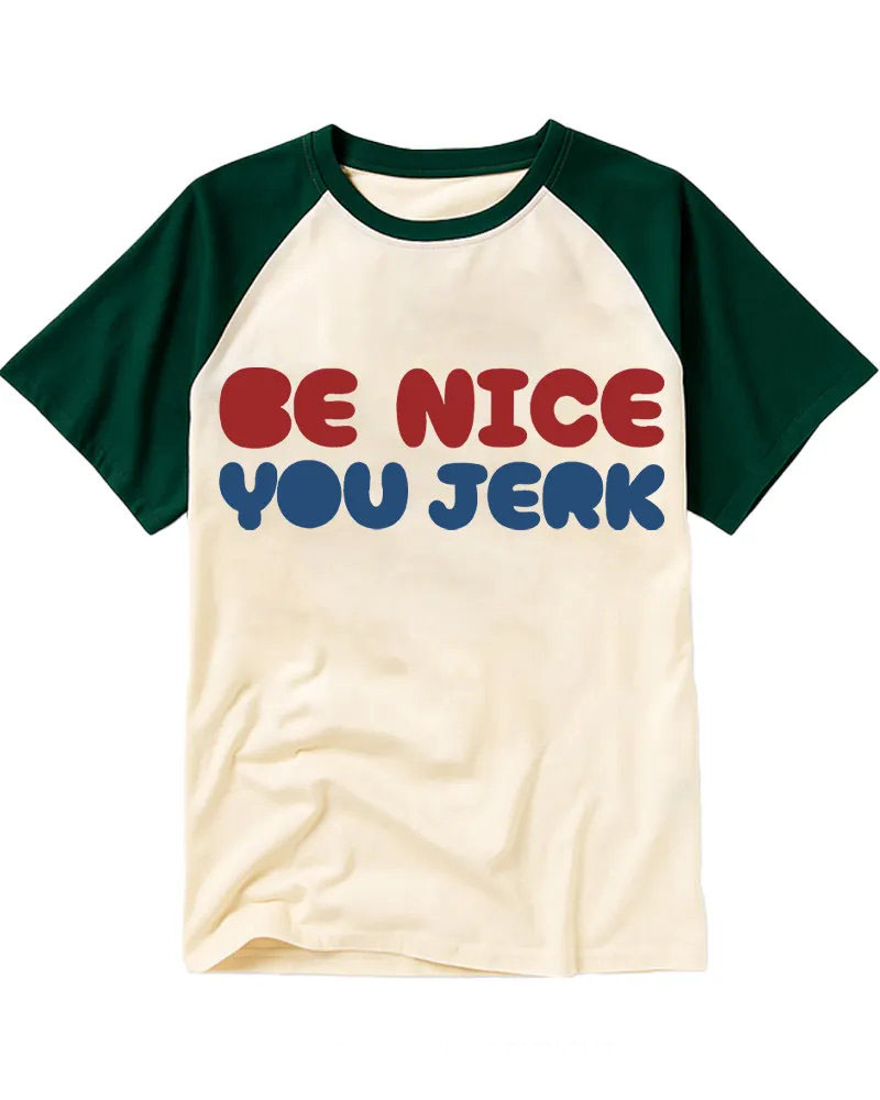 Retro Bold Color Slogan Raglan Tee