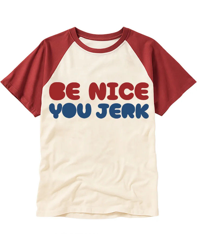 Retro Bold Color Slogan Raglan Tee