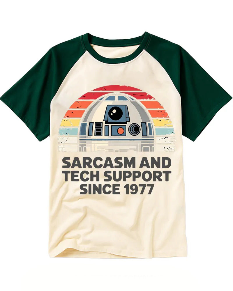 Vintage Sci-Fi Droid Graphic Raglan Tee