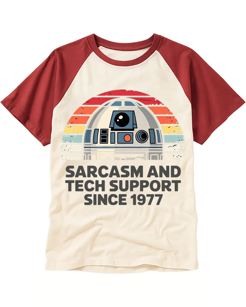 Vintage Sci-Fi Droid Graphic Raglan Tee
