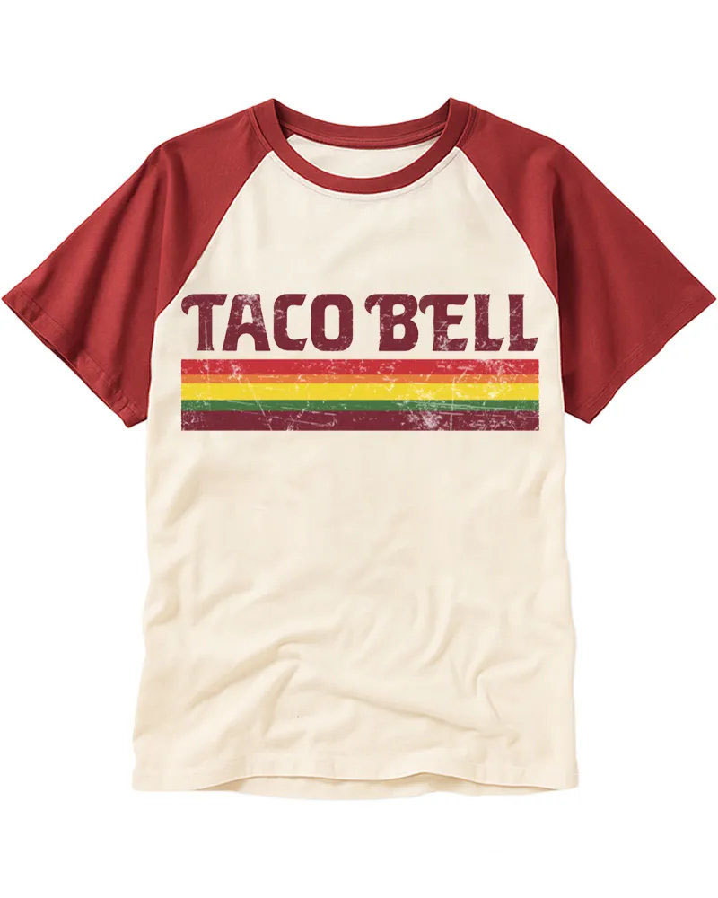 Retro Color-Block Cotton Baseball Tee