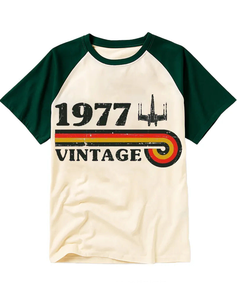 Retro Sci-Fi Fighter Ship Graphic Raglan Tee