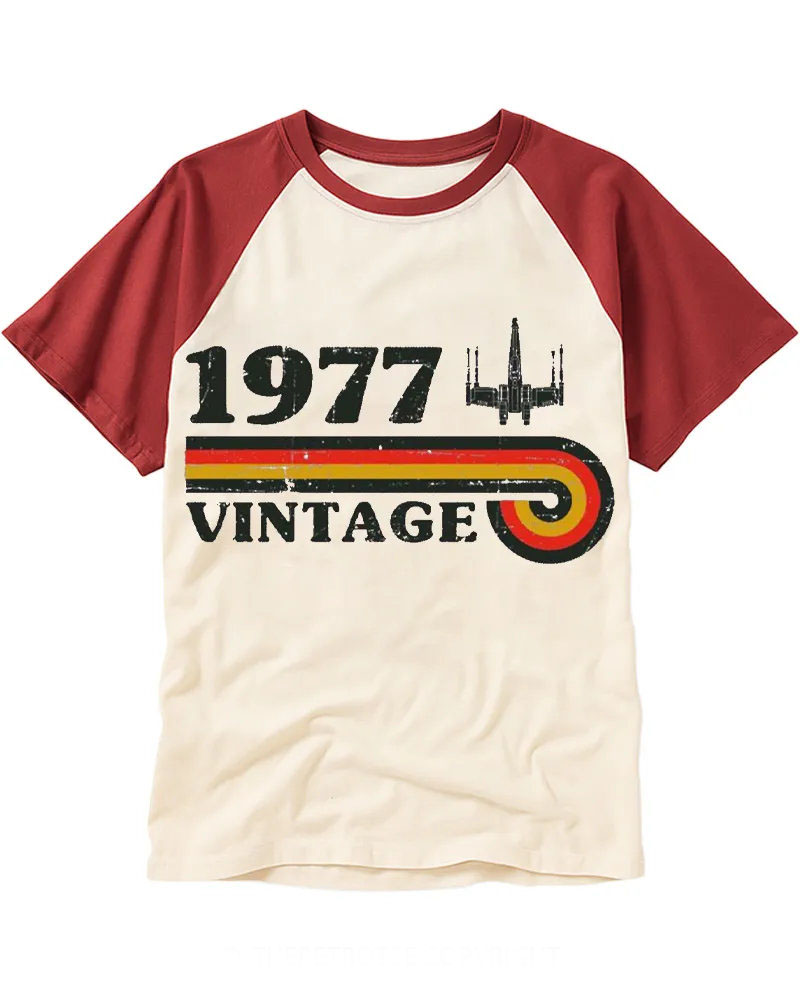 Retro Sci-Fi Fighter Ship Graphic Raglan Tee