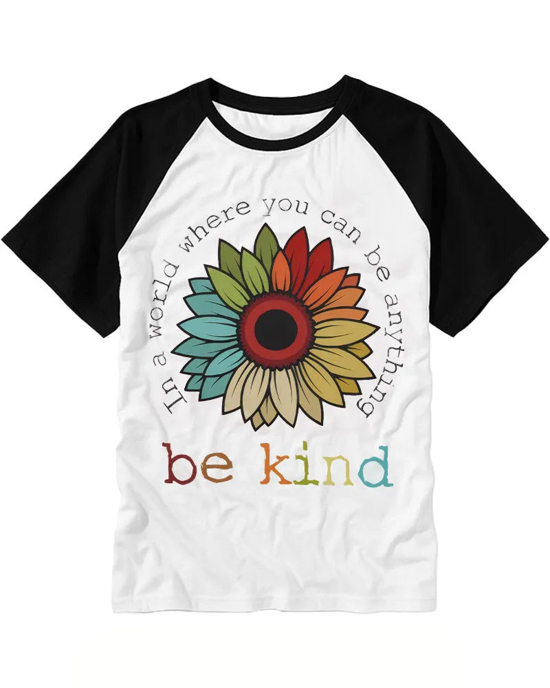 Retro Rainbow Sunflower Raglan Tee