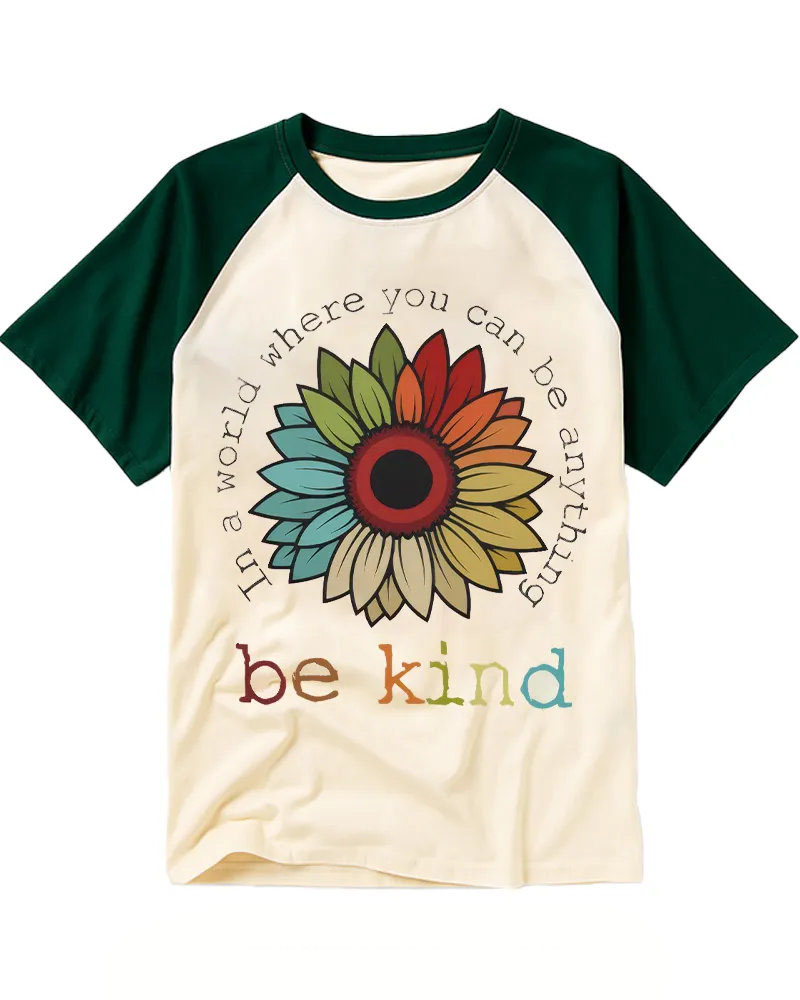 Retro Rainbow Sunflower Raglan Tee