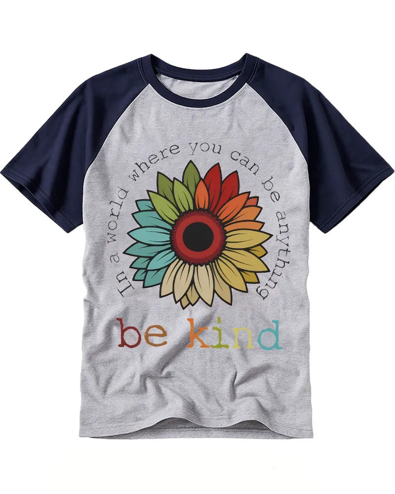 Retro Rainbow Sunflower Raglan Tee