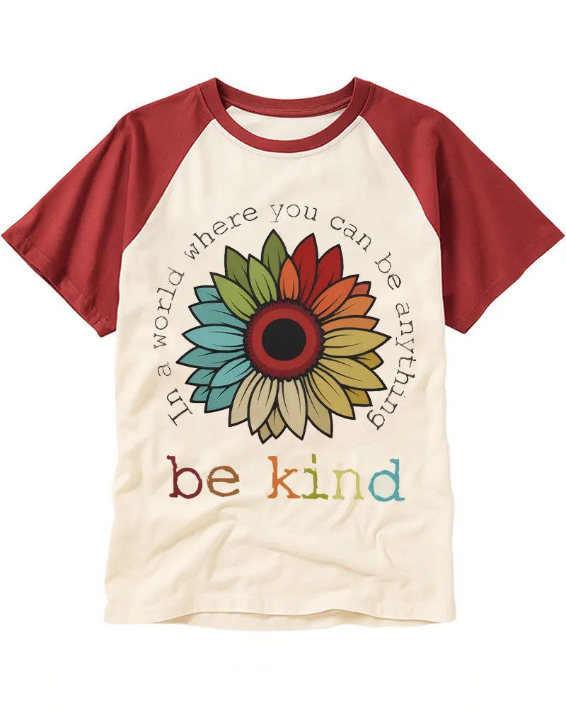 Retro Rainbow Sunflower Raglan Tee