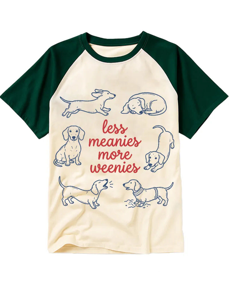 Cute Sketch Dachshund Slogan Raglan Tee