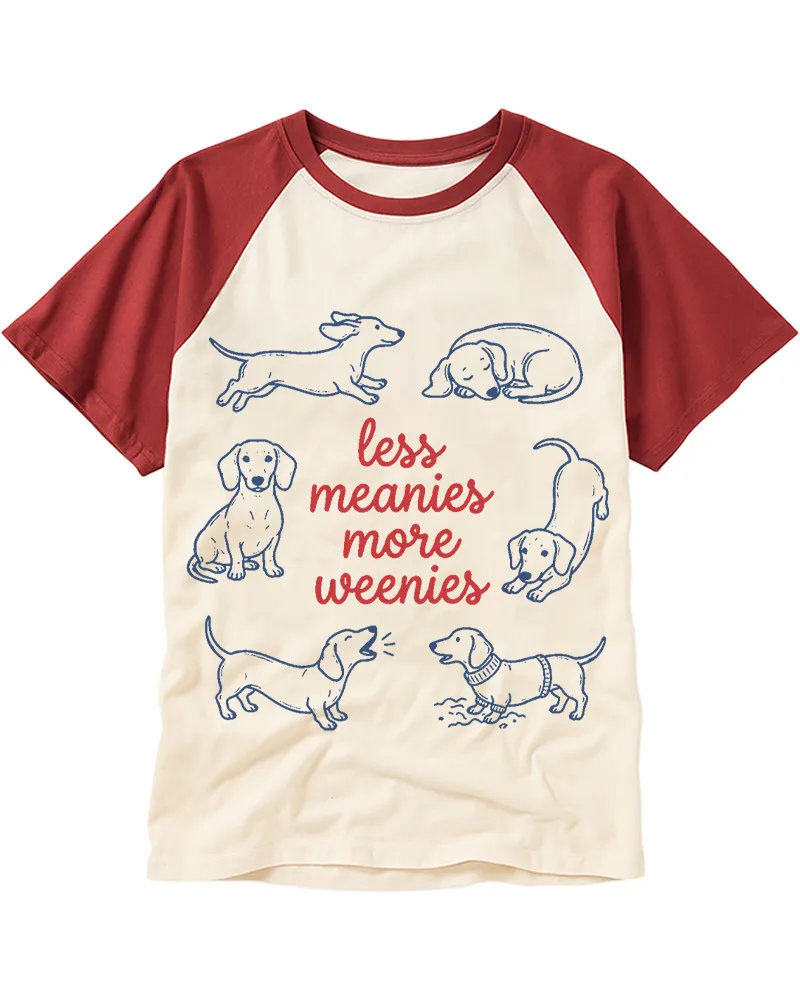 Cute Sketch Dachshund Slogan Raglan Tee