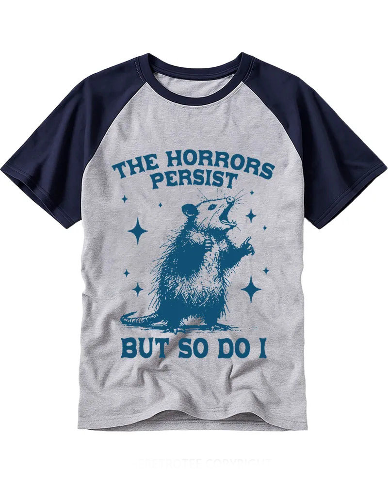 Classic Retro Opossum Art Cotton Raglan Tee