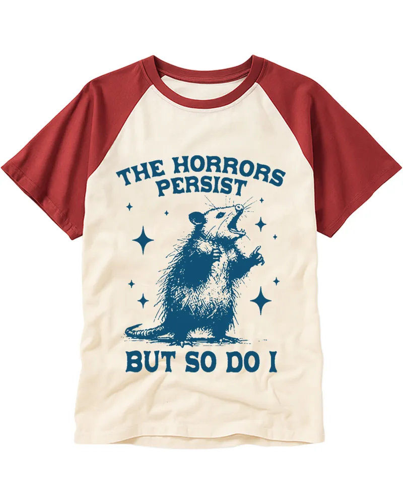 Classic Retro Opossum Art Cotton Raglan Tee