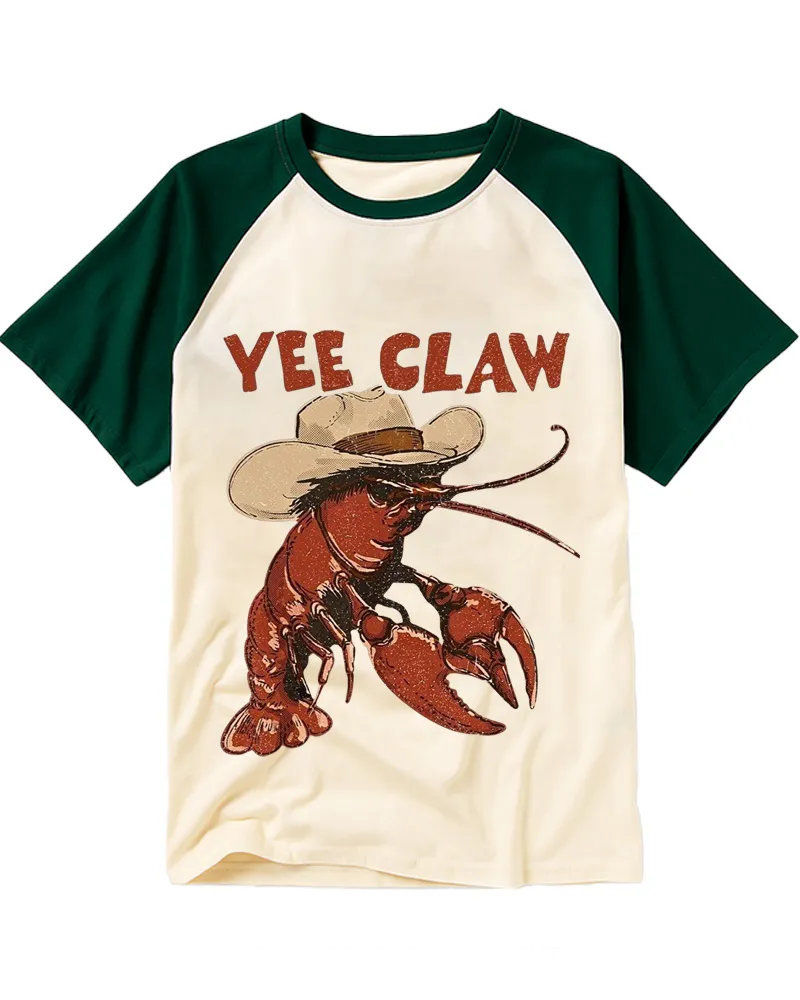 Funny Western Crawfish Cowboy Raglan Tee