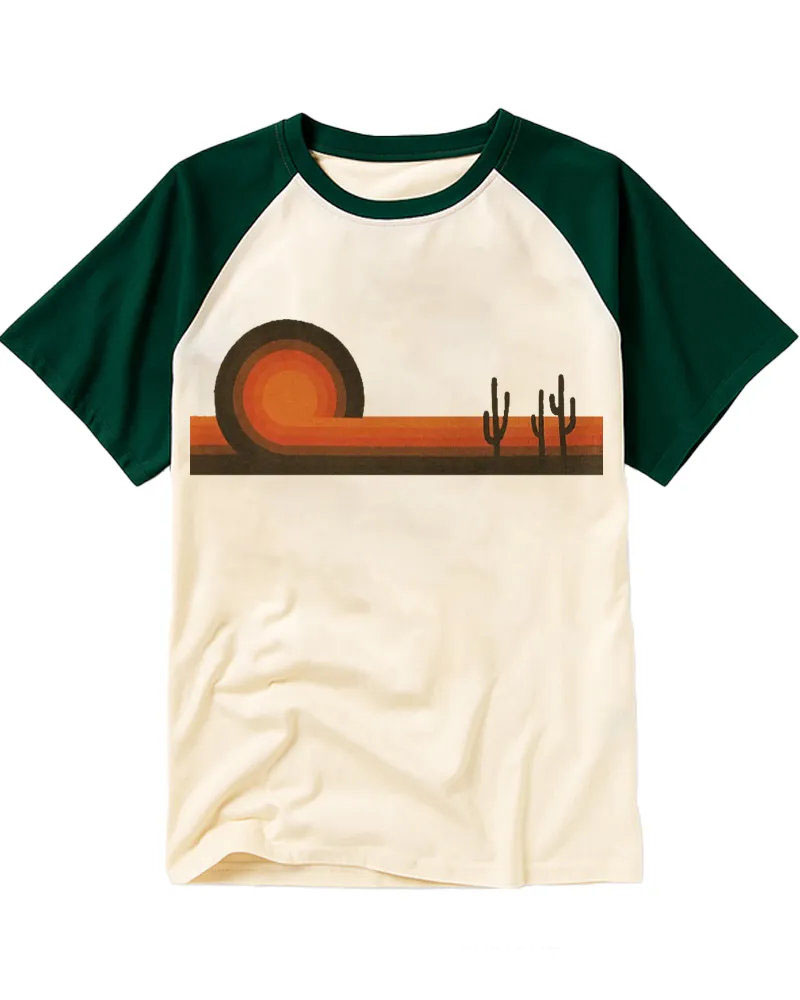 Minimalist Western Desert Cactus Retro Raglan Tee