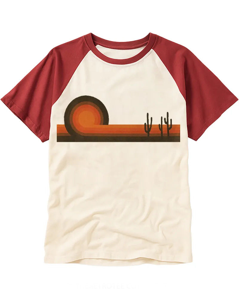 Minimalist Western Desert Cactus Retro Raglan Tee